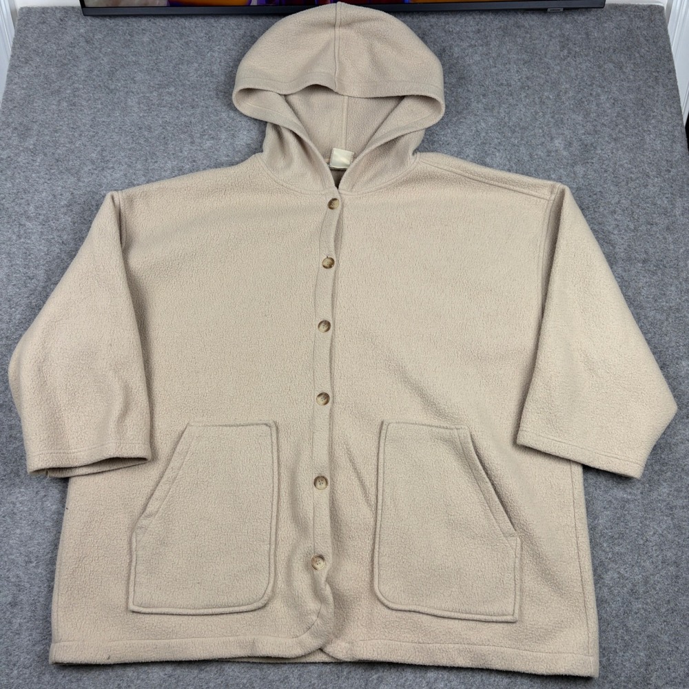 Outbrook‎ Fleece Hoodie Jacket Womens Large Tan Button Up Long Sleeve Oversized